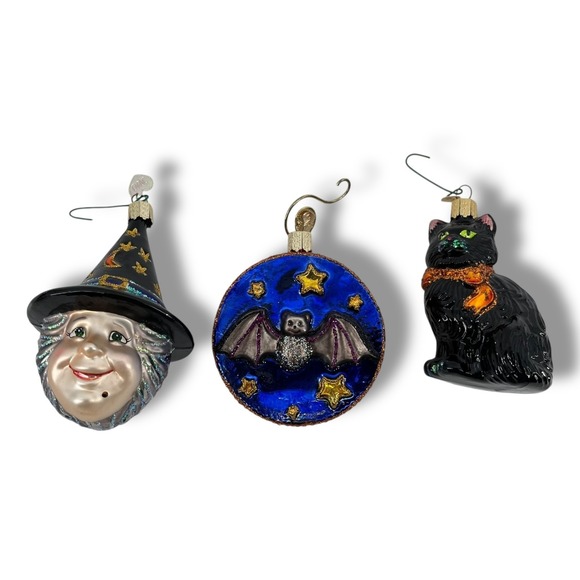 Old World Christmas Halloween Ornaments Witch Cat Bat Stars Set of 3 - Picture 1 of 16